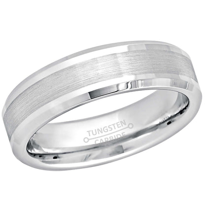Jewelry Avalanche White Tungsten Wedding Band for Men Women, 6mm, Comfort Fit, Beveled Brushed Center
