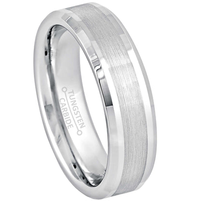 Jewelry Avalanche White Tungsten Wedding Band for Men Women, 6mm, Comfort Fit, Beveled Brushed Center