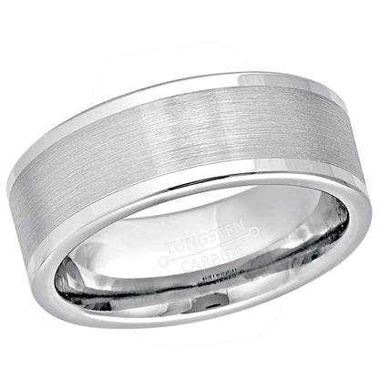 Jewelry Avalanche White Tungsten Wedding Band for Men, 8mm Comfort Fit, Pipe Cut Brushed Center