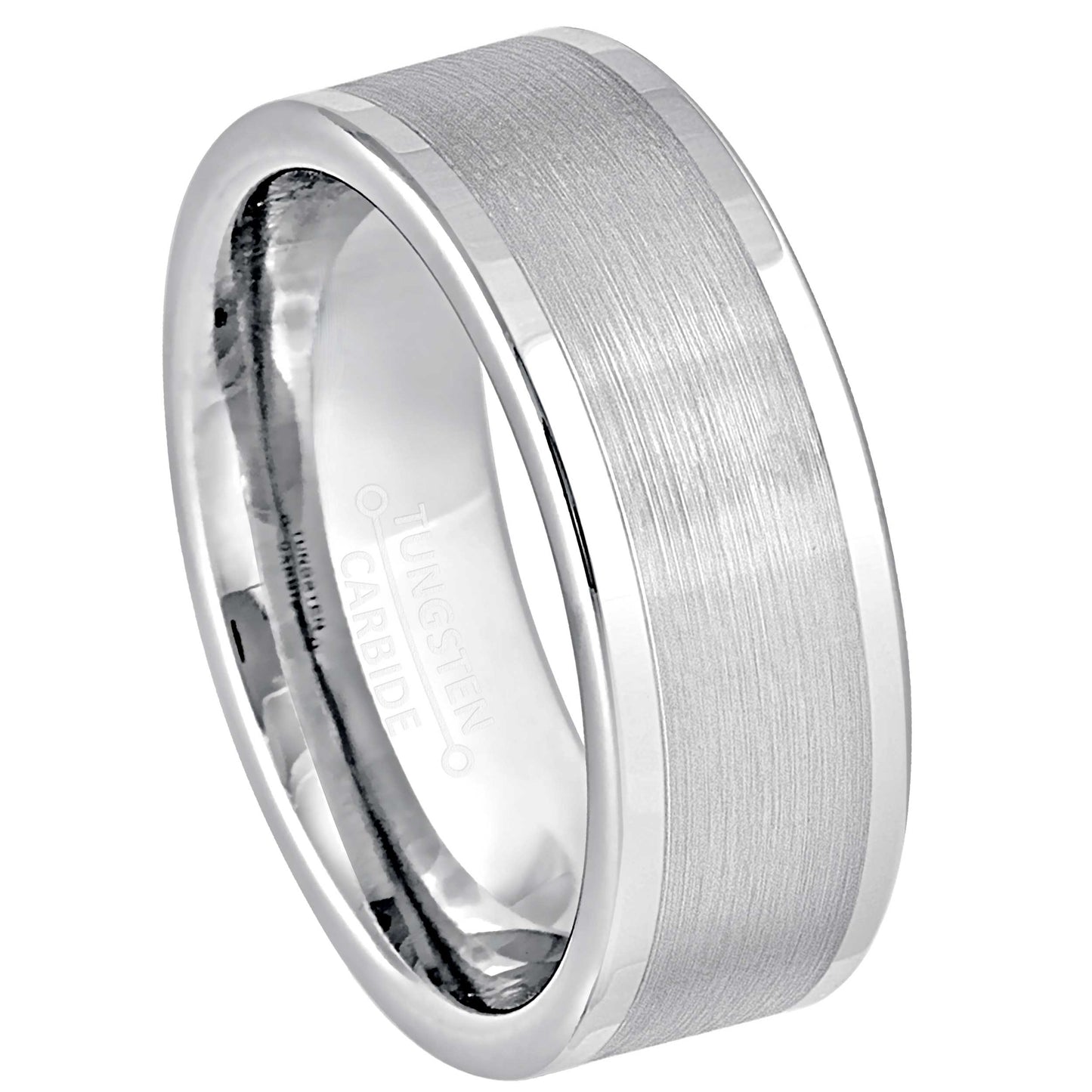 Jewelry Avalanche White Tungsten Wedding Band for Men, 8mm Comfort Fit, Pipe Cut Brushed Center