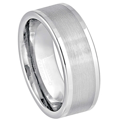 Jewelry Avalanche White Tungsten Wedding Band for Men, 8mm Comfort Fit, Pipe Cut Brushed Center