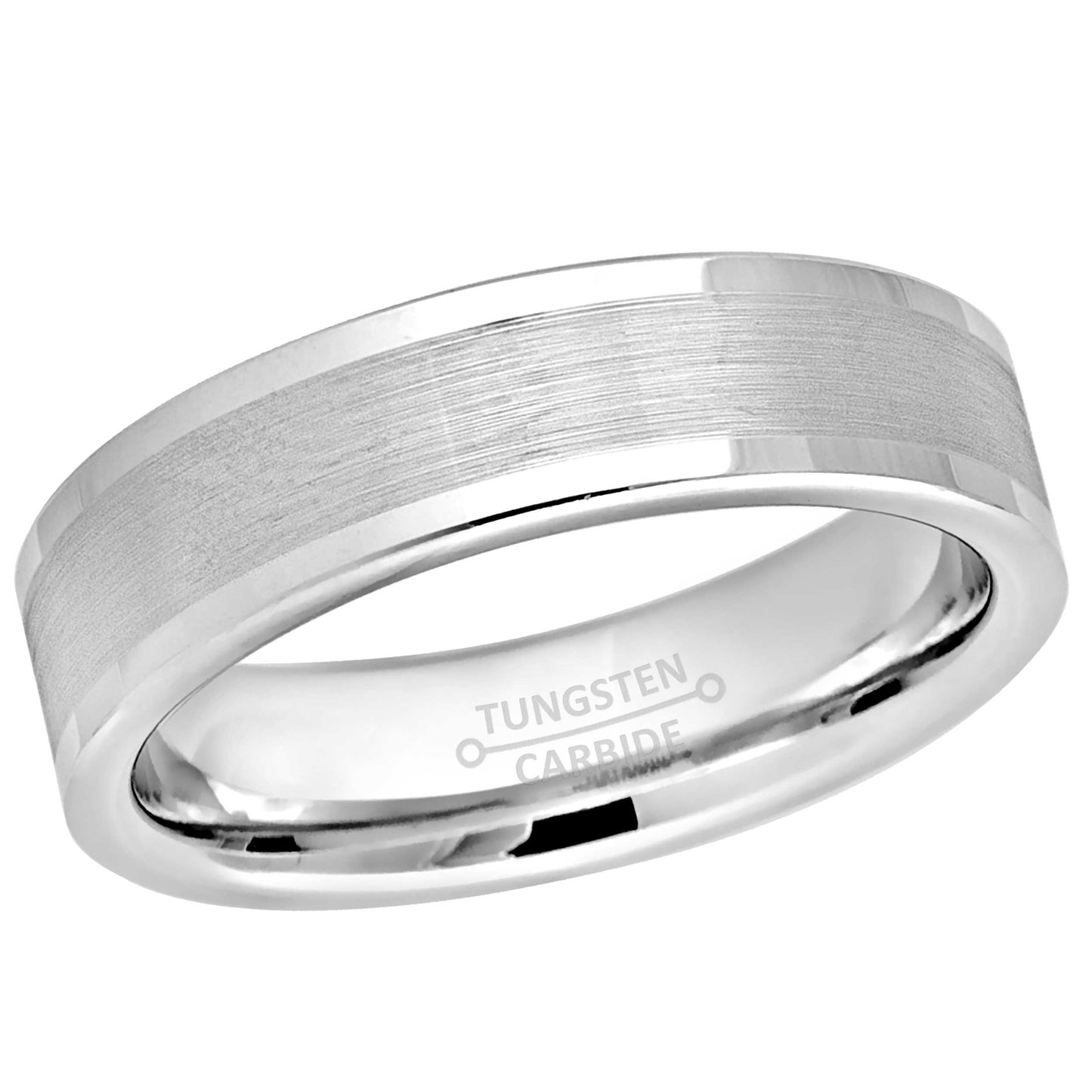 Jewelry Avalanche 6mm Pipe Cut White Tungsten Wedding Band for Men Women, Comfort Fit, Brushed Strip Center