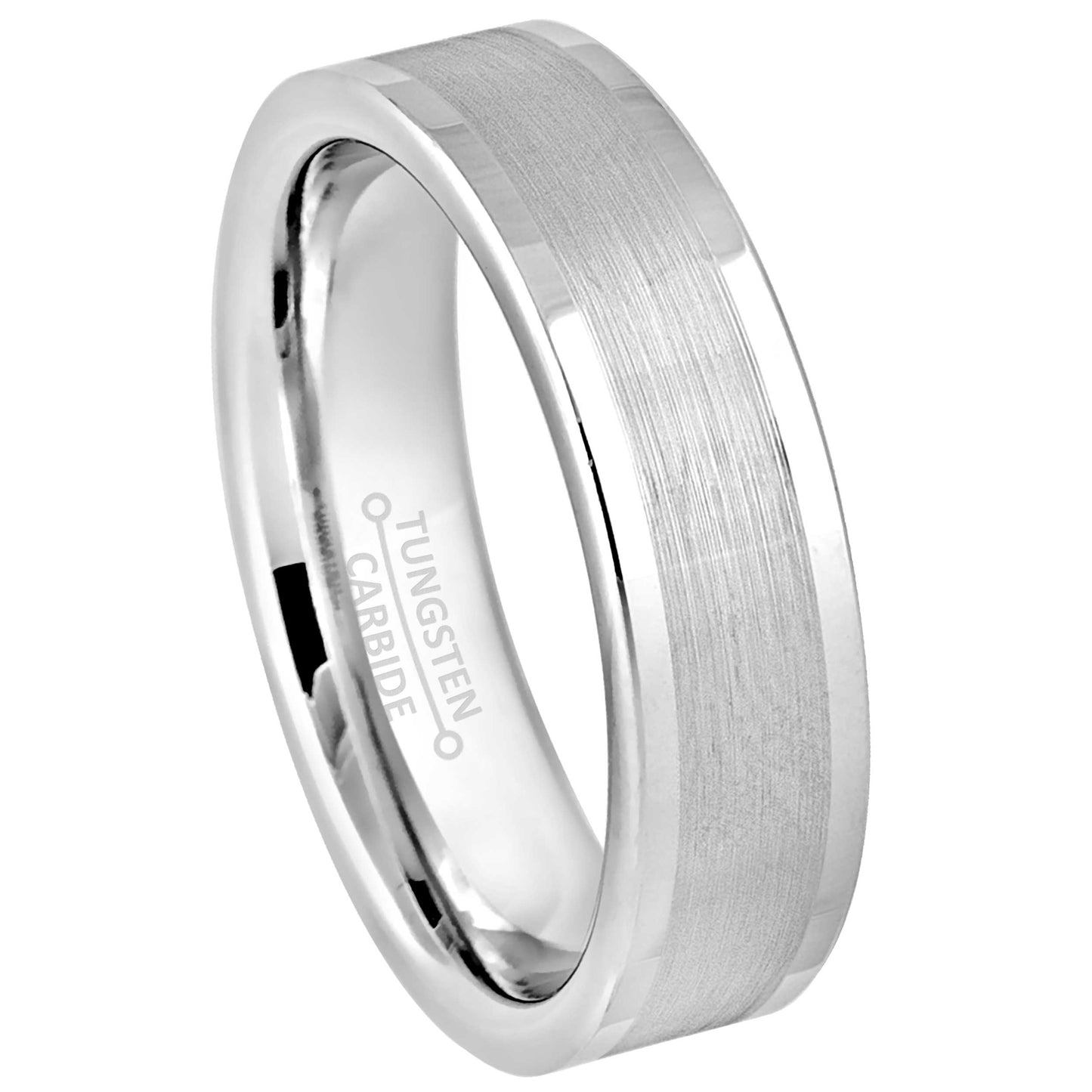 Jewelry Avalanche 6mm Pipe Cut White Tungsten Wedding Band for Men Women, Comfort Fit, Brushed Strip Center