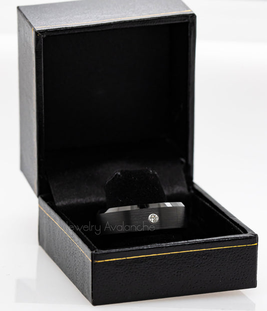 Jewelry Avalanche Mens Diamond Wedding Band Black Beveled Tungsten Carbide, Comfort-fit, 8mm