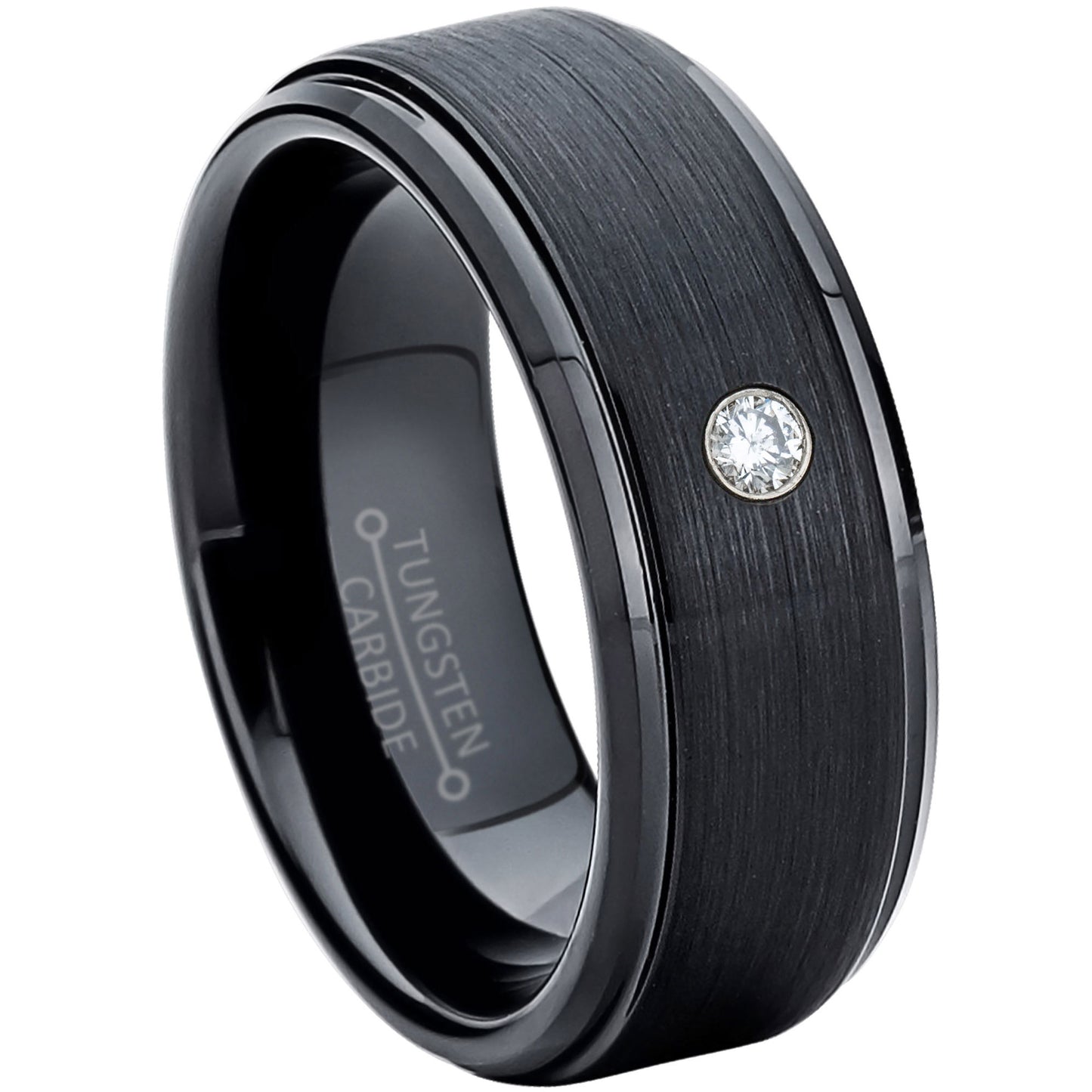 Jewelry Avalanche Mens Diamond Wedding Band Black Tungsten Carbide, Comfort-fit, 8mm