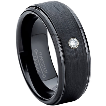 Jewelry Avalanche Mens Diamond Wedding Band Black Tungsten Carbide, Comfort-fit, 8mm