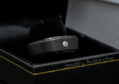 Jewelry Avalanche Mens Diamond Wedding Band Black Tungsten Carbide, Comfort-fit, 8mm
