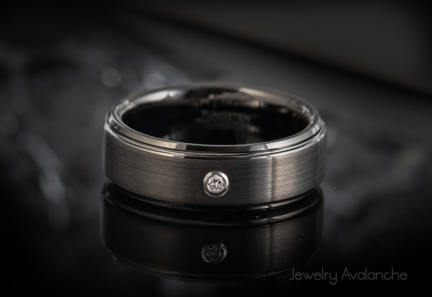 Jewelry Avalanche Mens Diamond Wedding Band Gunmetal Tungsten Carbide, Comfort-fit, 8mm
