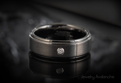 Jewelry Avalanche Mens Diamond Wedding Band Gunmetal Tungsten Carbide, Comfort-fit, 8mm