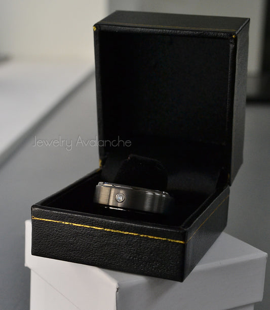 Jewelry Avalanche Mens Diamond Wedding Band Gunmetal Tungsten Carbide, Comfort-fit, 8mm