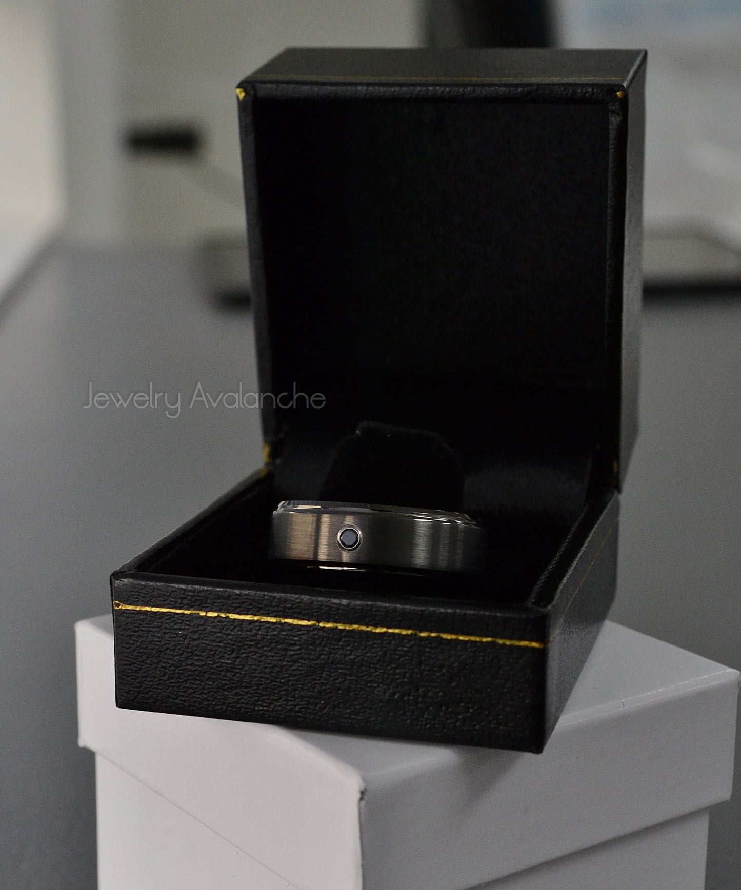 Jewelry Avalanche Mens Black Diamond Wedding Band Gunmetal Tungsten Carbide, Comfort-fit, 8mm