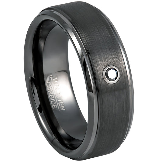 Jewelry Avalanche Mens Black Diamond Wedding Band Gunmetal Tungsten Carbide, Comfort-fit, 8mm
