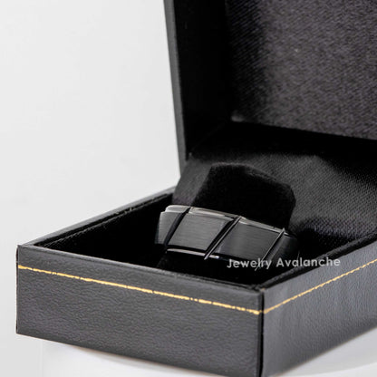 Jewelry Avalanche Black Diagonal Grooves Brushed Finish Beveled Tungsten Carbide Wedding Band, Comfort-fit, 8mm