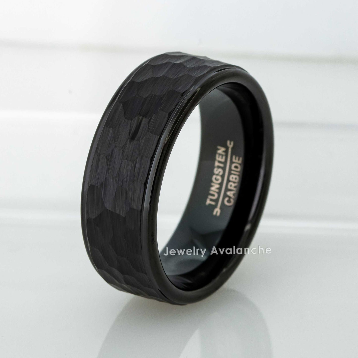 Jewelry Avalanche Mens Black Tungsten Carbide Wedding Band, Comfort-fit, Hammered finish, 8mm