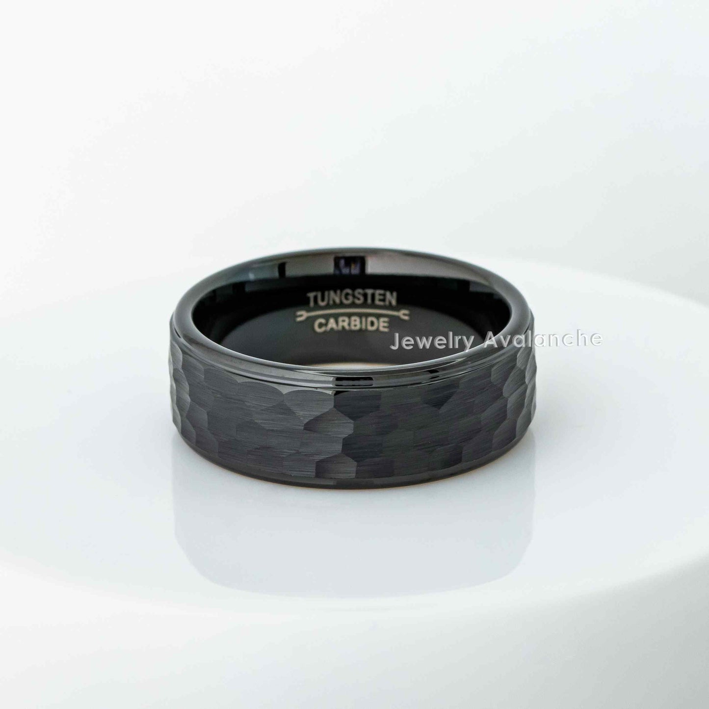 Jewelry Avalanche Mens Black Tungsten Carbide Wedding Band, Comfort-fit, Hammered finish, 8mm