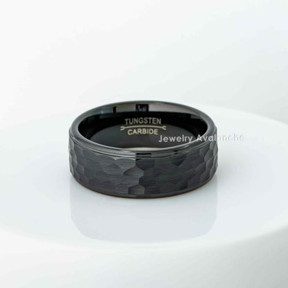 Jewelry Avalanche Mens Black Tungsten Carbide Wedding Band, Comfort-fit, Hammered finish, 8mm