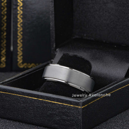 Jewelry Avalanche Mens Gunmetal Tungsten Carbide Wedding Band, Brushed, 8mm