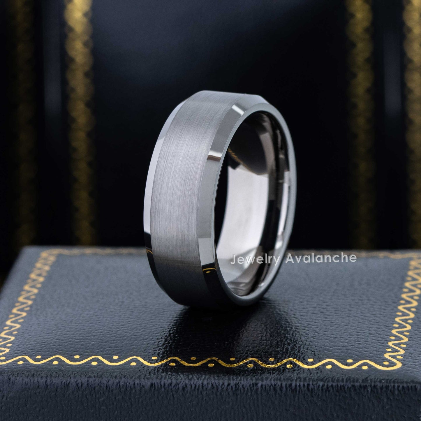 Jewelry Avalanche Mens Gunmetal Tungsten Carbide Wedding Band, Comfort-fit, Beveled Edge, 8mm