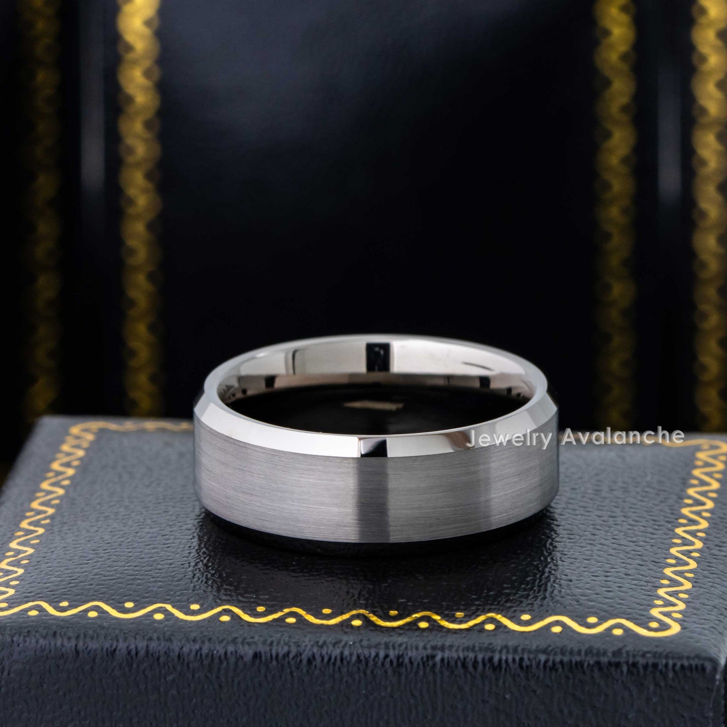 Jewelry Avalanche Mens Gunmetal Tungsten Carbide Wedding Band, Comfort-fit, Beveled Edge, 8mm