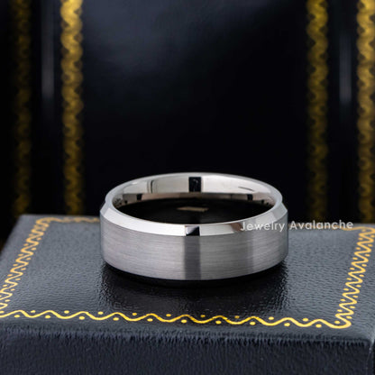 Jewelry Avalanche Mens Gunmetal Tungsten Carbide Wedding Band, Comfort-fit, Beveled Edge, 8mm