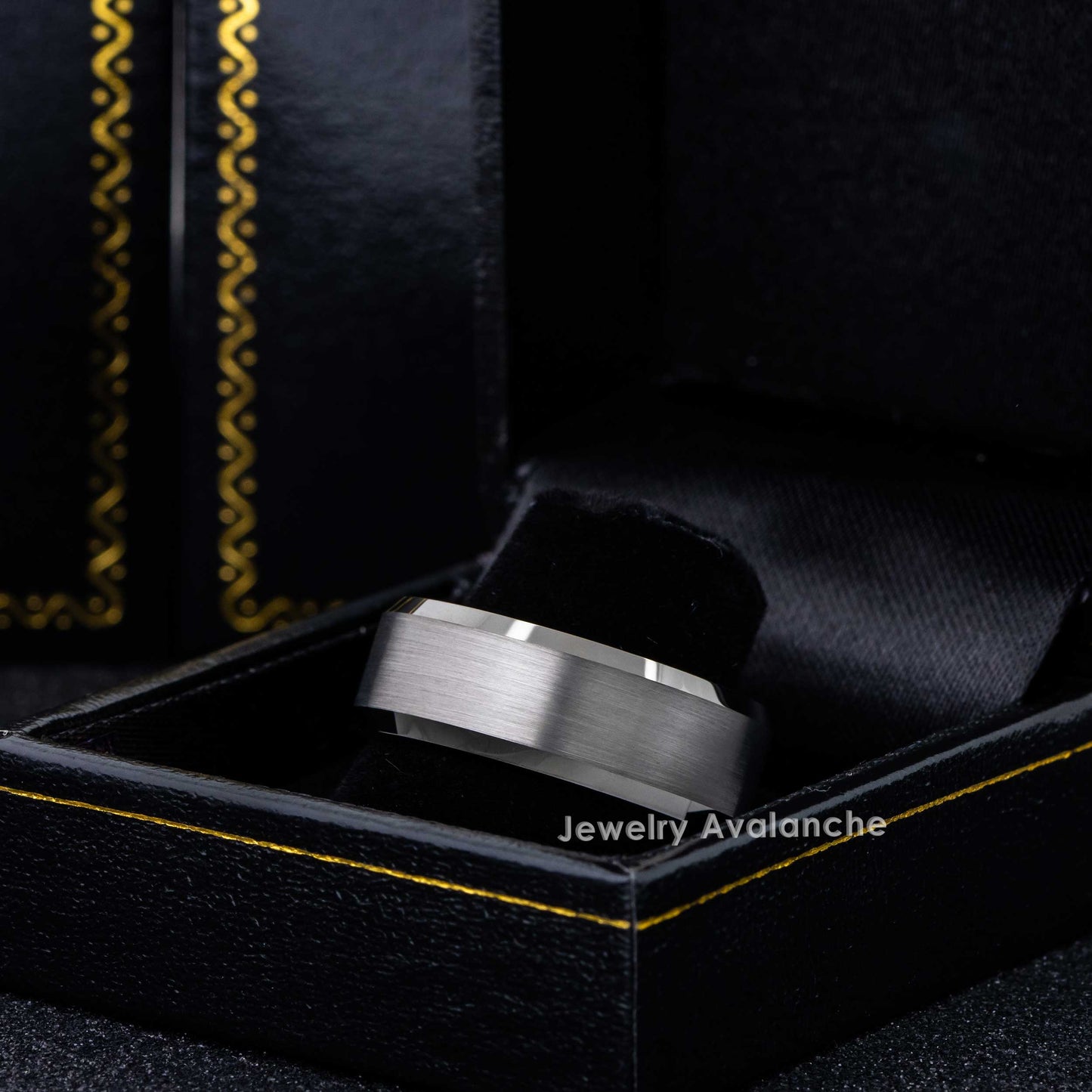 Jewelry Avalanche Mens Gunmetal Tungsten Carbide Wedding Band, Comfort-fit, Beveled Edge, 8mm