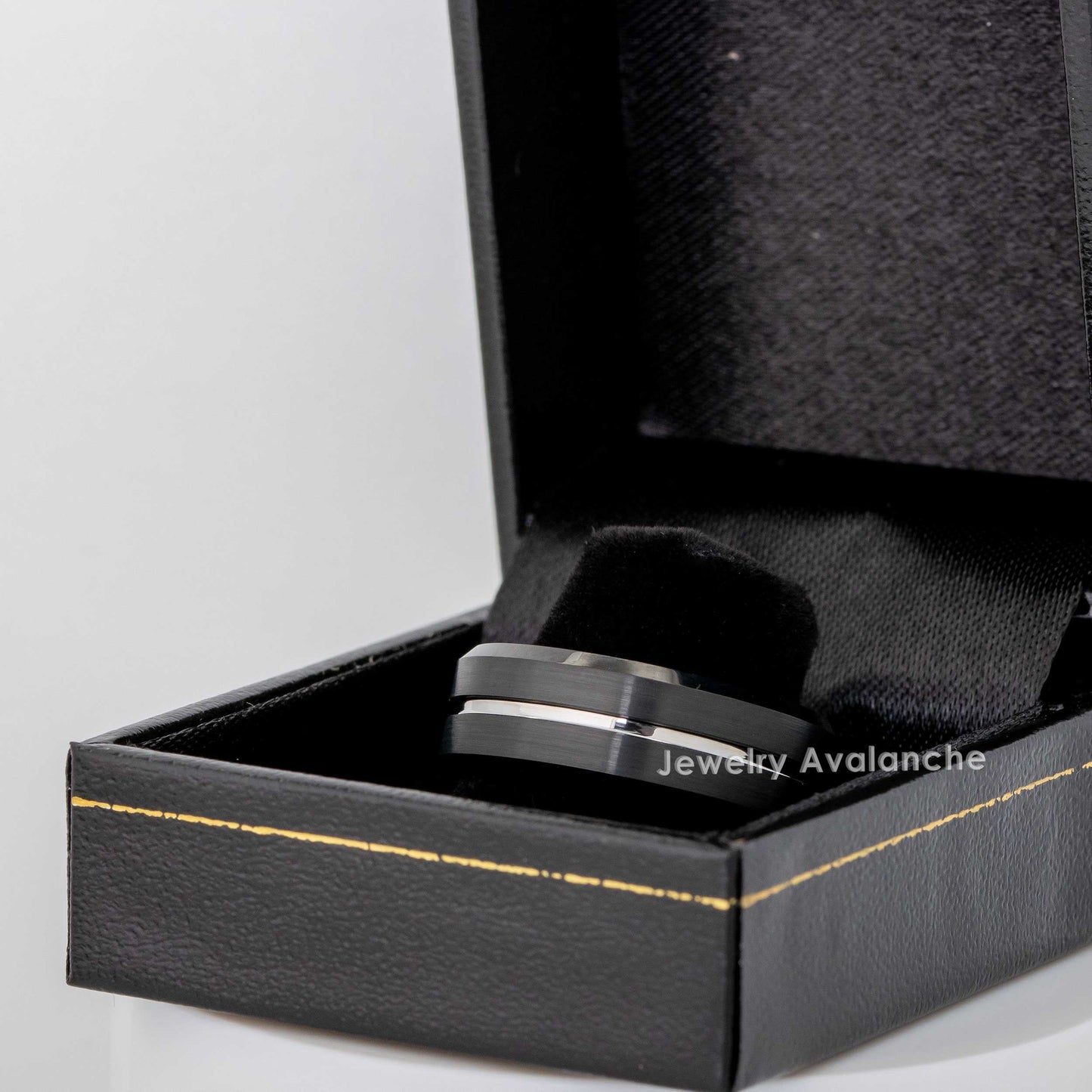 Jewelry Avalanche 2-Tone Grooved Silver Center Beveled Tungsten Carbide Wedding Band, Comfort-fit, 8mm