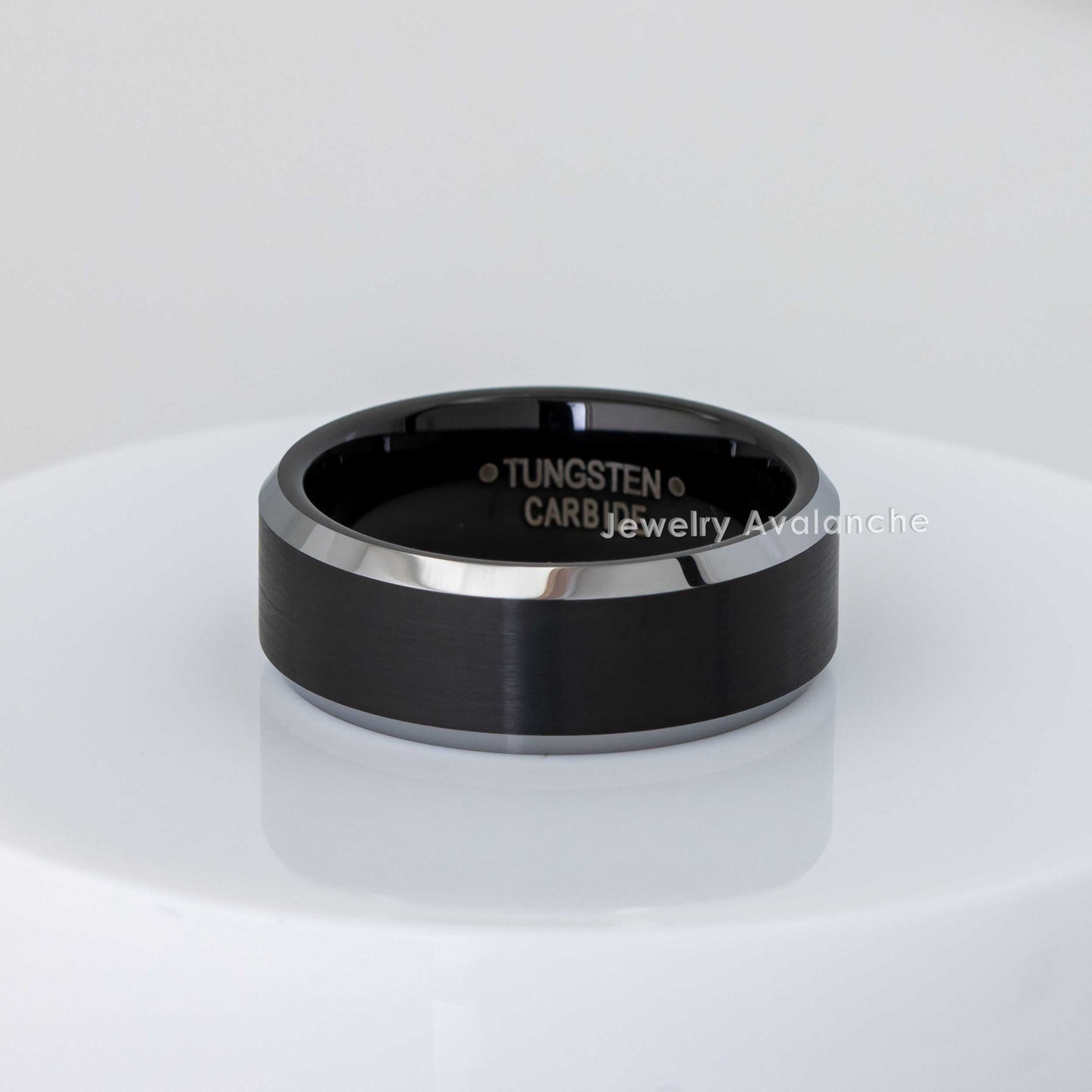 Jewelry Avalanche Black Brushed Finish Polished Beveled Edge Tungsten Carbide Wedding Band, Comfort-fit, 8mm