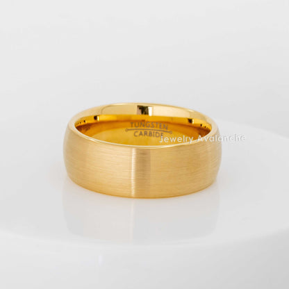 Jewelry Avalanche Gold IP Brushed Finish Dome Tungsten Carbide Wedding Band, Comfort-fit, 8mm