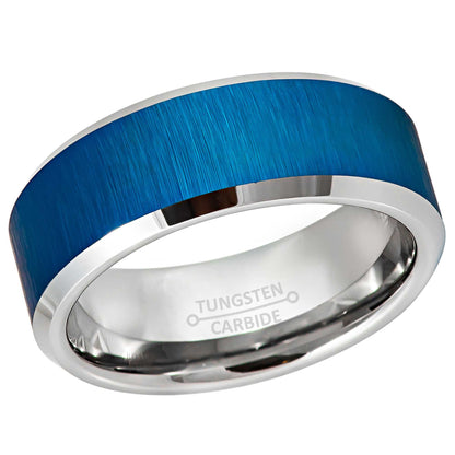 Jewelry Avalanche 2-Tone Blue Beveled Tungsten Carbide Wedding Band, Comfort-fit, 8mm
