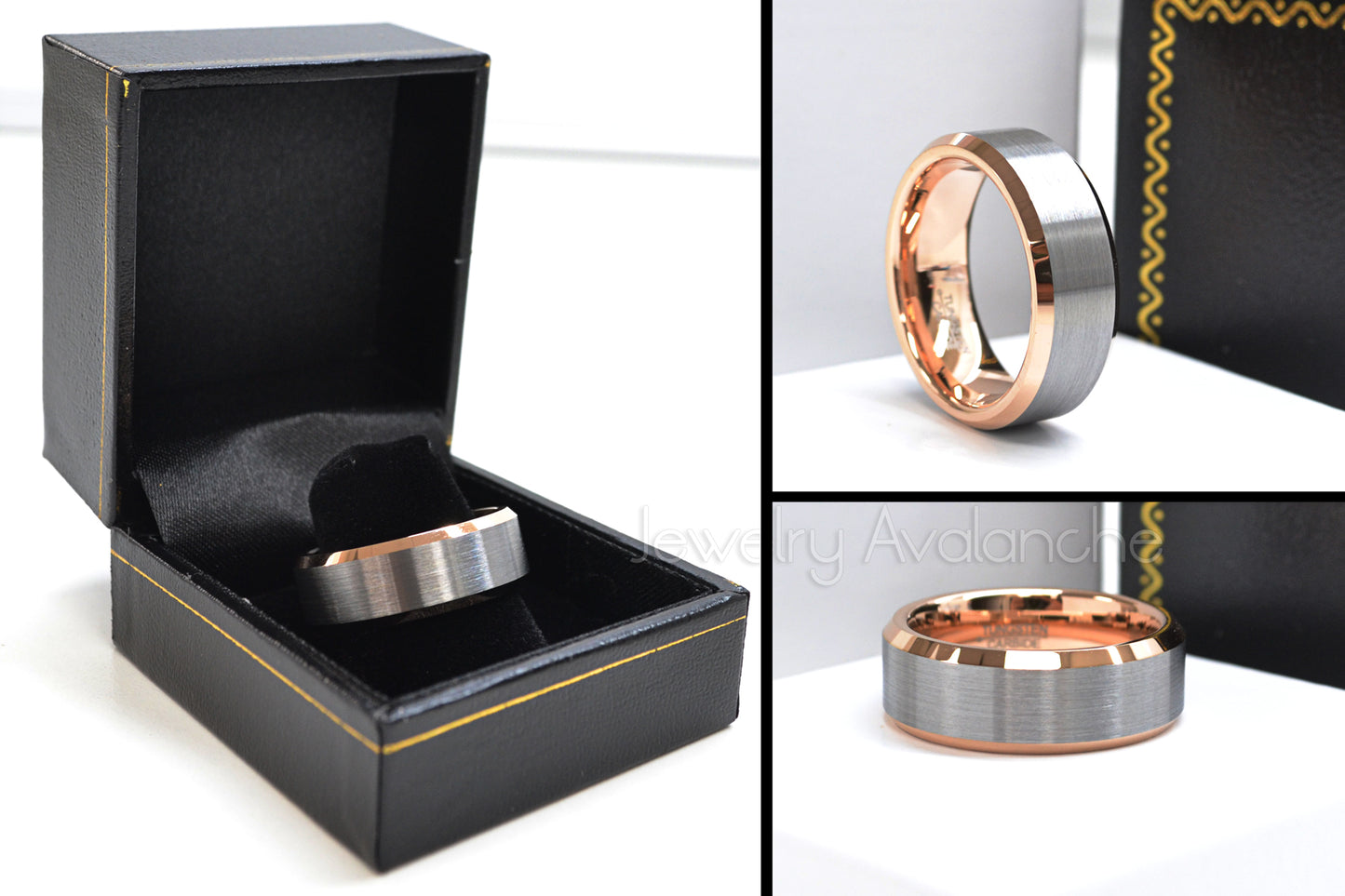 Jewelry Avalanche 2-tone Mens Tungsten Carbide Wedding Band Rose Gold Inner, Comfort-fit, 8mm