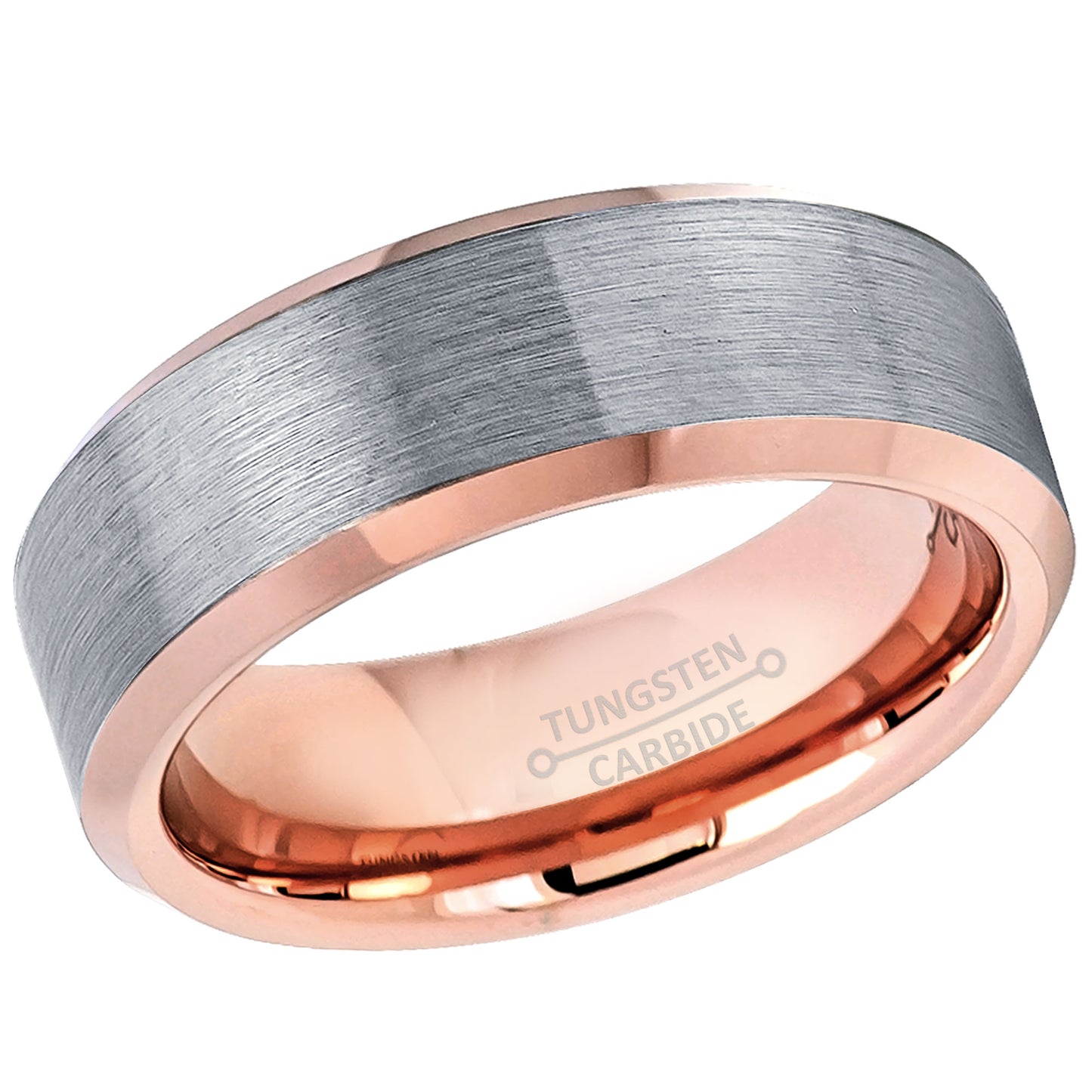 Jewelry Avalanche 2-tone Mens Tungsten Carbide Wedding Band Rose Gold Inner, Comfort-fit, 8mm