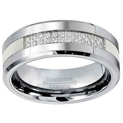 Jewelry Avalanche CZ accented Mens Tungsten Carbide Wedding Band, Comfort-fit, Beveled Edge