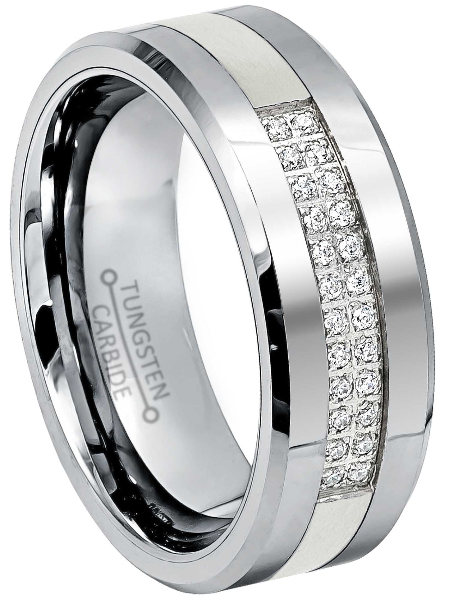 Jewelry Avalanche CZ accented Mens Tungsten Carbide Wedding Band, Comfort-fit, Beveled Edge