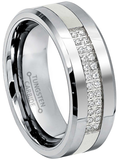 Jewelry Avalanche CZ accented Mens Tungsten Carbide Wedding Band, Comfort-fit, Beveled Edge