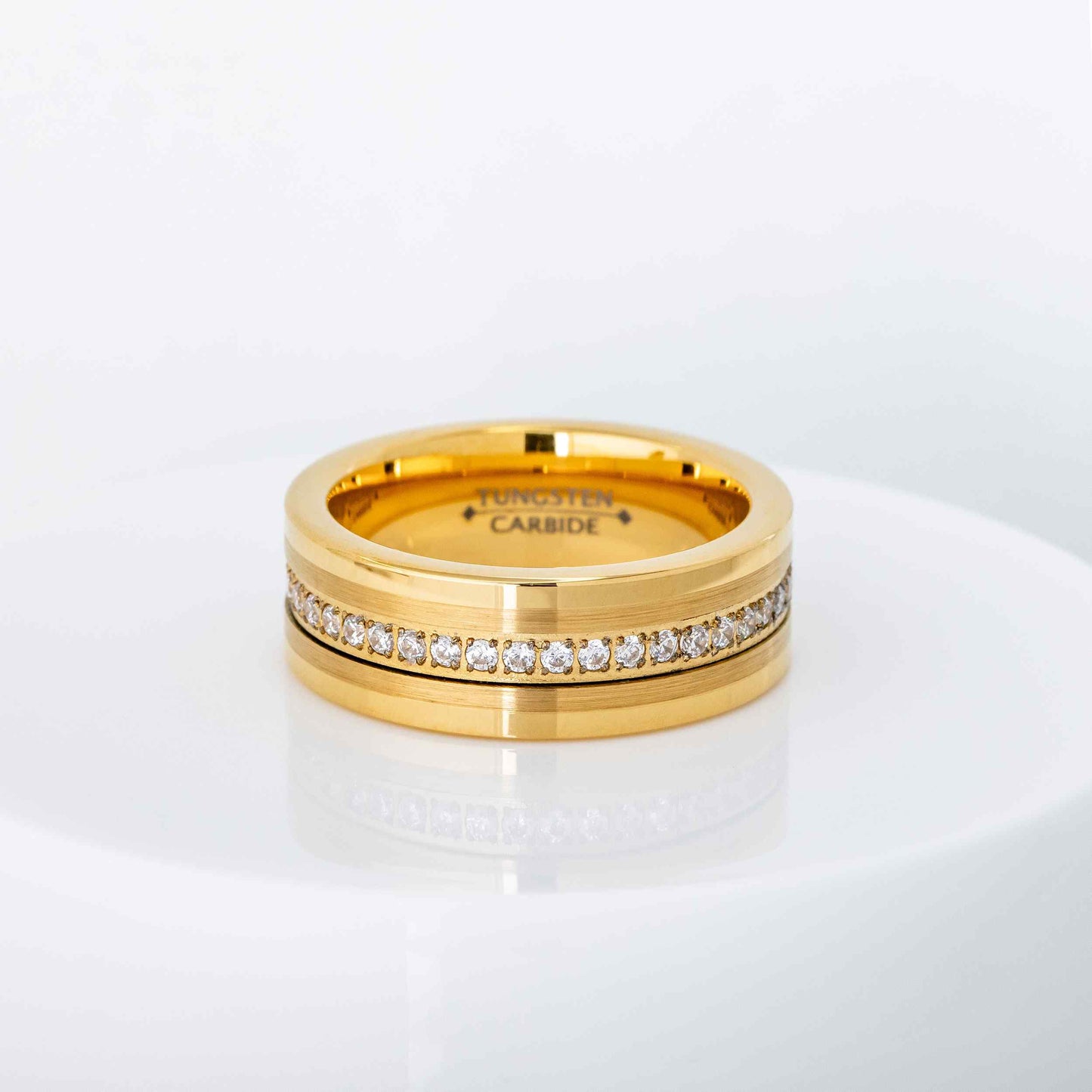Jewelry Avalanche Mens Gold Tungsten Carbide CZ Eternity Wedding Band, Comfort-fit, Pipe Cut