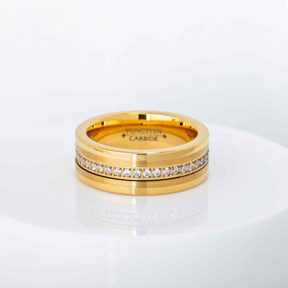 Jewelry Avalanche Mens Gold Tungsten Carbide CZ Eternity Wedding Band, Comfort-fit, Pipe Cut