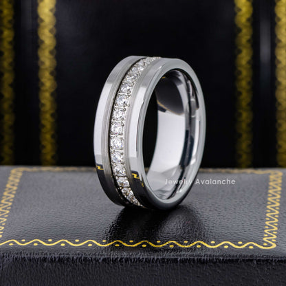 Jewelry Avalanche Mens Tungsten Carbide CZ Eternity Wedding Band, Comfort-fit, Pipe Cut