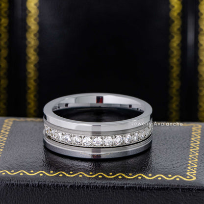 Jewelry Avalanche Mens Tungsten Carbide CZ Eternity Wedding Band, Comfort-fit, Pipe Cut