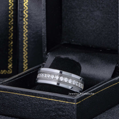 Jewelry Avalanche Mens Tungsten Carbide CZ Eternity Wedding Band, Comfort-fit, Pipe Cut