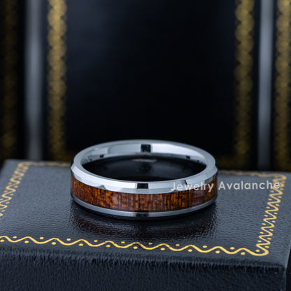 Jewelry Avalanche 6mm Beveled Mahogany Wood Inlay Tungsten Carbide Men Women Wedding Band