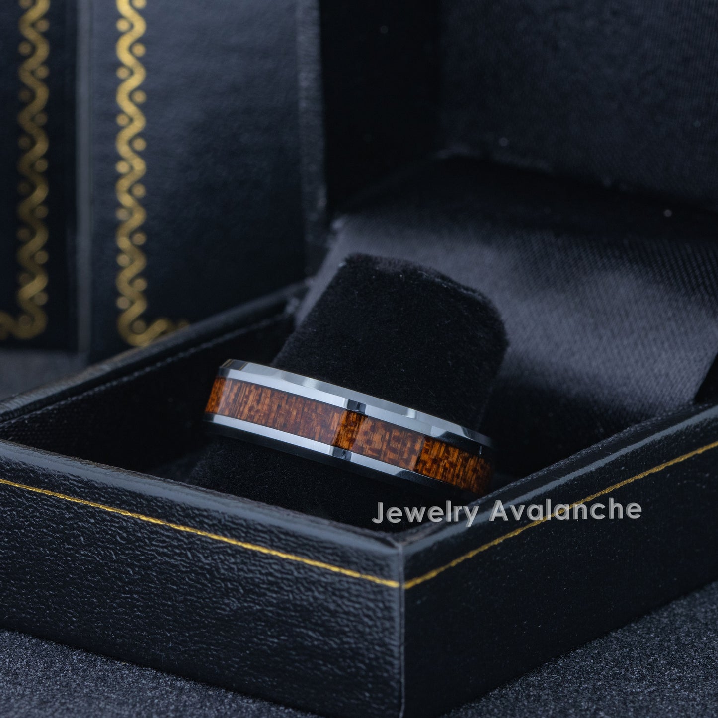 Jewelry Avalanche 6mm Beveled Mahogany Wood Inlay Tungsten Carbide Men Women Wedding Band