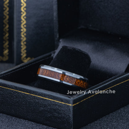 Jewelry Avalanche 6mm Beveled Mahogany Wood Inlay Tungsten Carbide Men Women Wedding Band