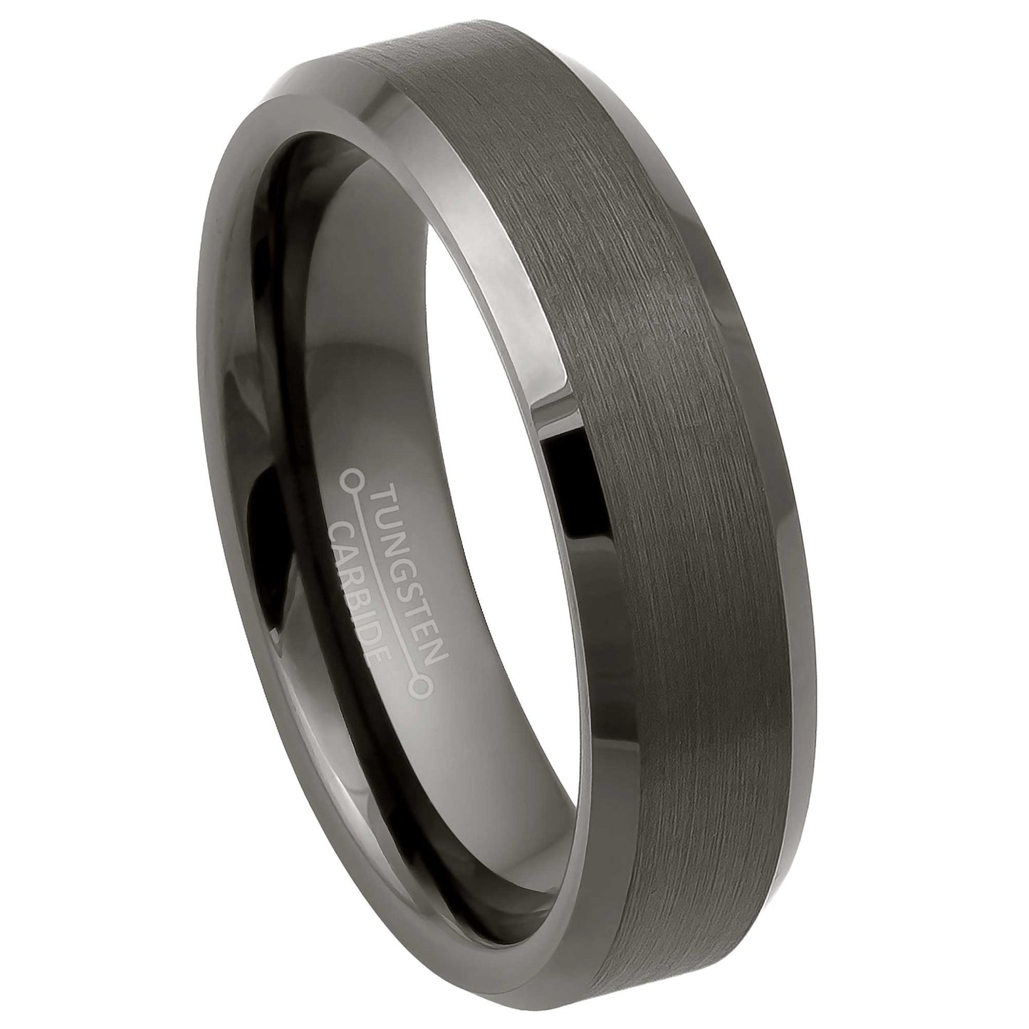 Jewelry Avalanche 6mm Beveled Gunmetal IP Tungsten Carbide Men Women Wedding Band