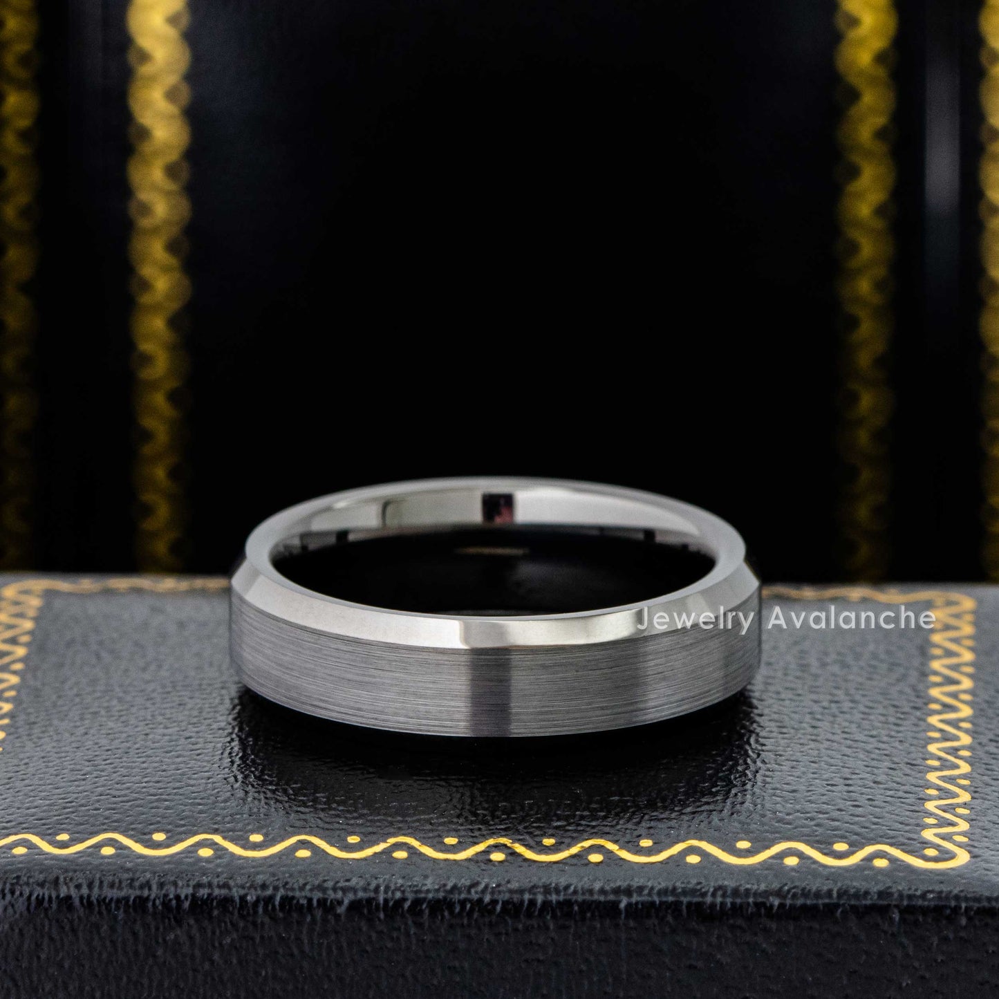 Jewelry Avalanche 6mm Beveled Gunmetal IP Tungsten Carbide Men Women Wedding Band