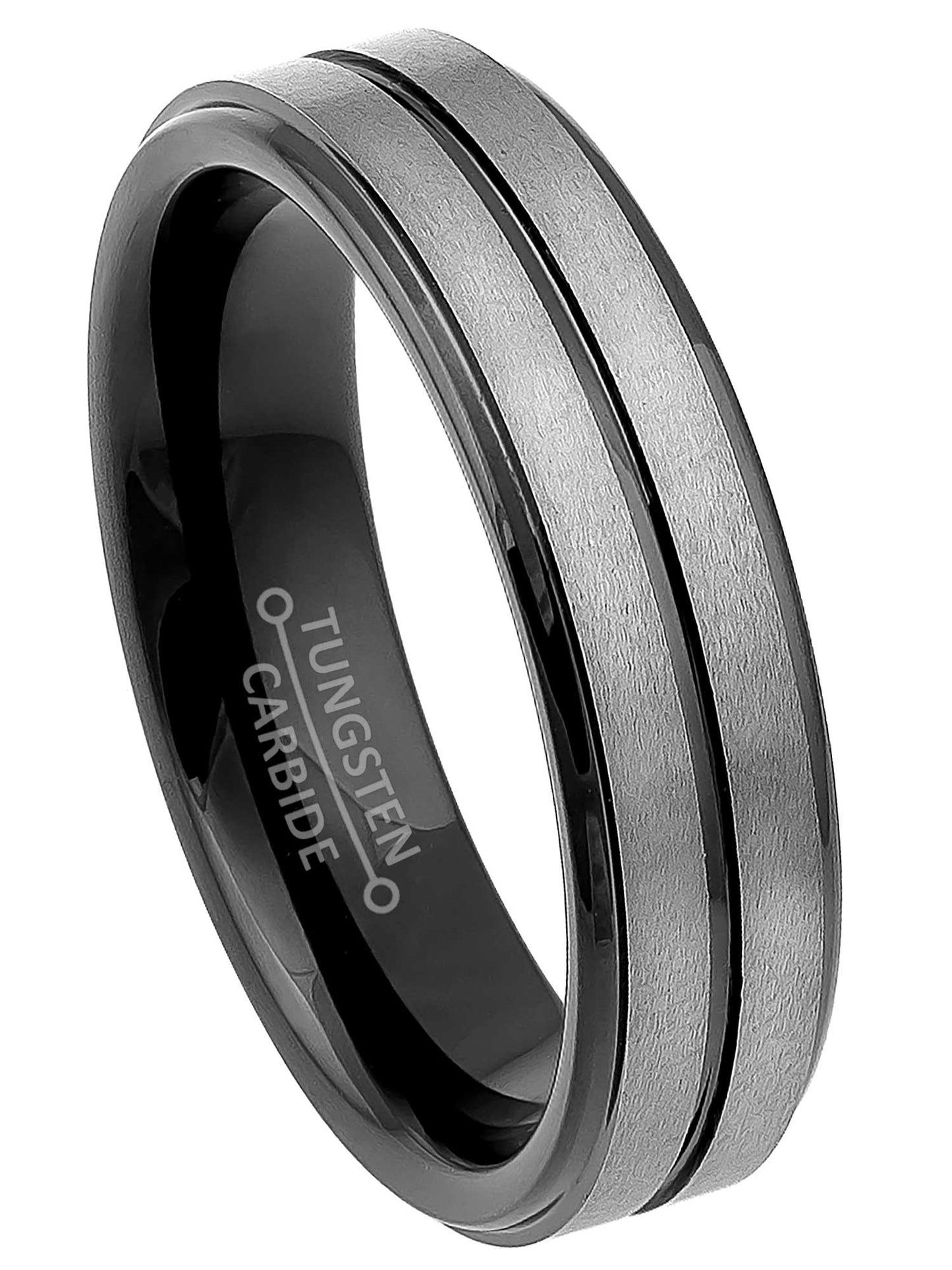 Jewelry Avalanche 6mm Stepped Black & Gunmetal IP Grooved Tungsten Carbide Men Women Wedding Band