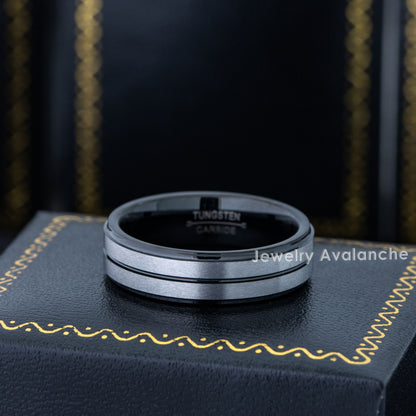 Jewelry Avalanche 6mm Stepped Black & Gunmetal IP Grooved Tungsten Carbide Men Women Wedding Band