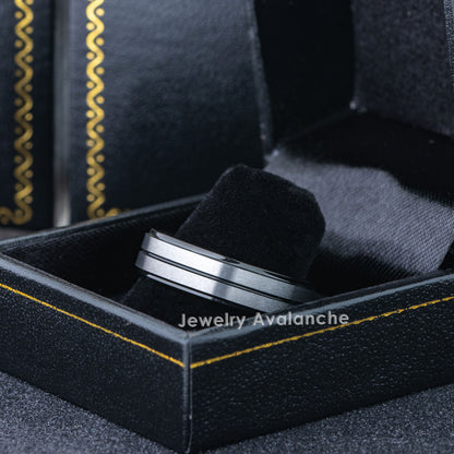 Jewelry Avalanche 6mm Stepped Black & Gunmetal IP Grooved Tungsten Carbide Men Women Wedding Band