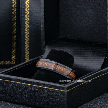 Jewelry Avalanche 6mm Beveled Black IP Hawaiian Koa Wood Tungsten Carbide Men Women Wedding Band