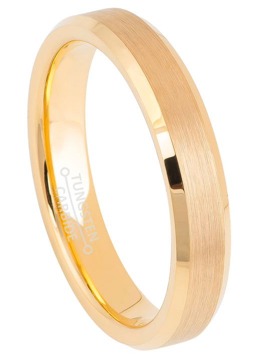 Jewelry Avalanche 4mm Beveled Gold IP Brushed Tungsten Carbide Men Women Wedding Band