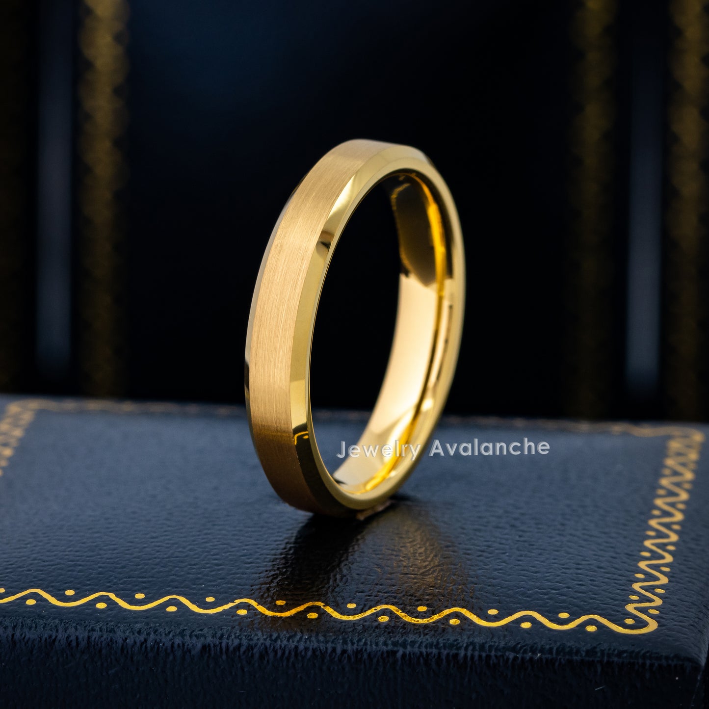 Jewelry Avalanche 4mm Beveled Gold IP Brushed Tungsten Carbide Men Women Wedding Band
